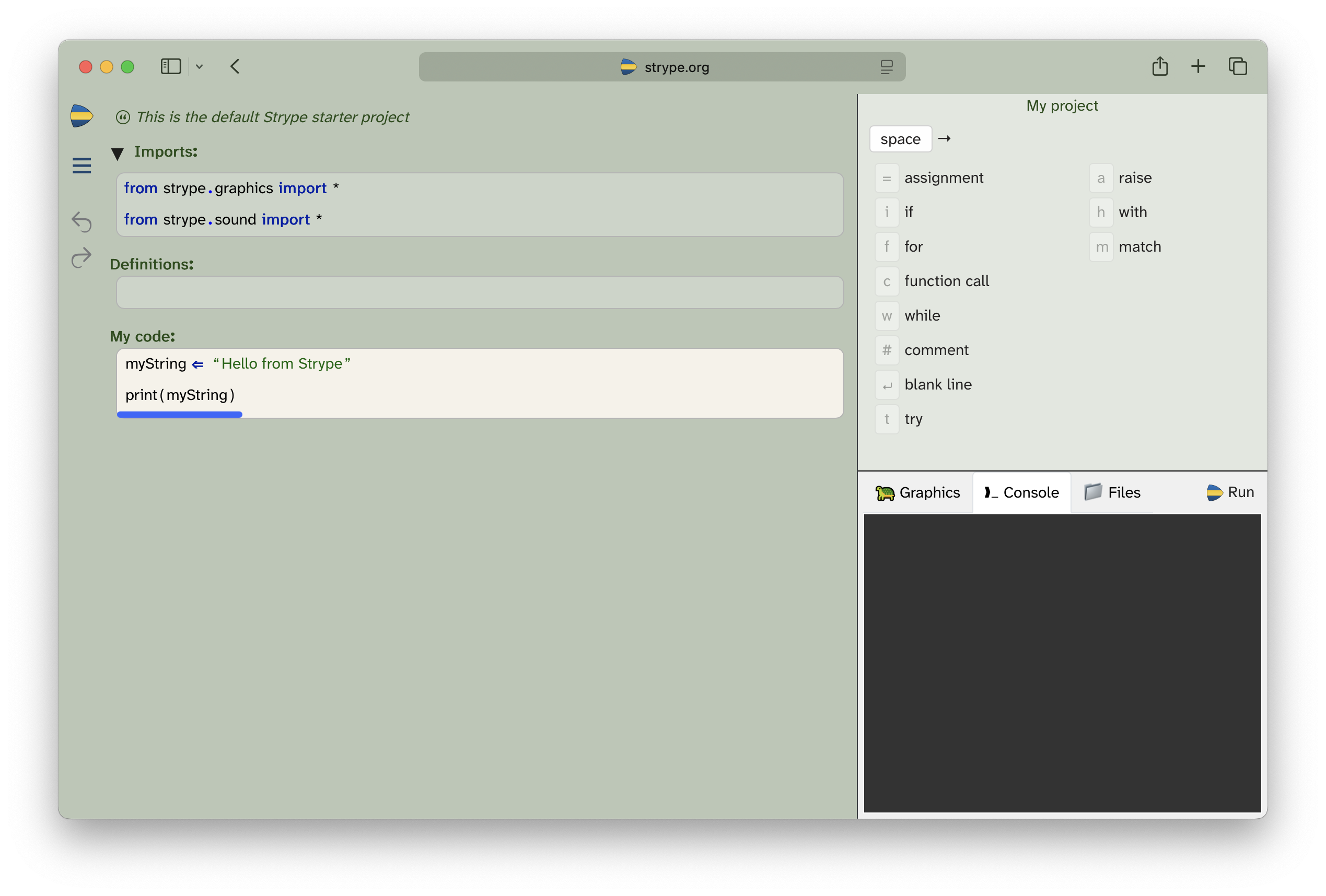 Screenshot of the Strype main editor window