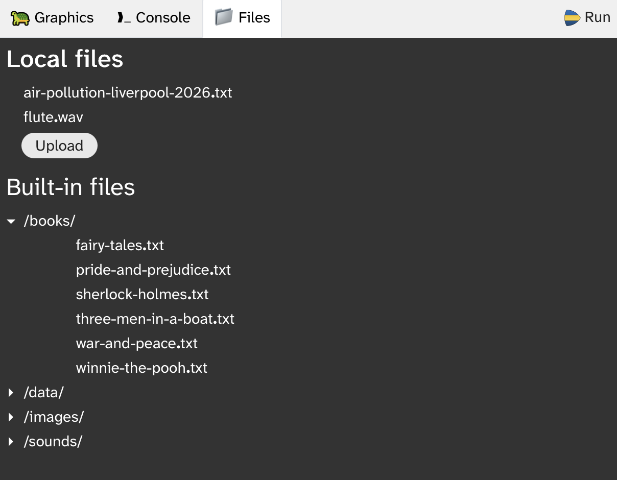 Screenshot of the Strype file system