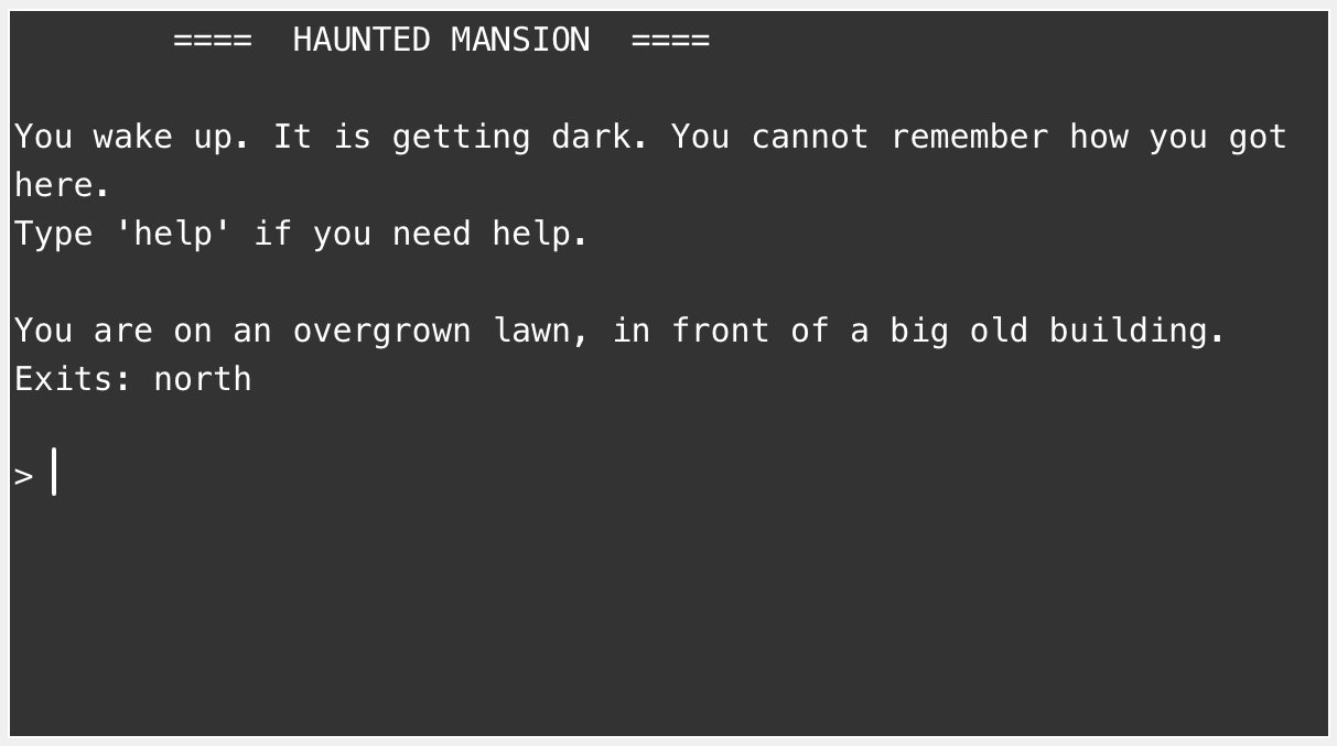 Screenshot of a text-based game
